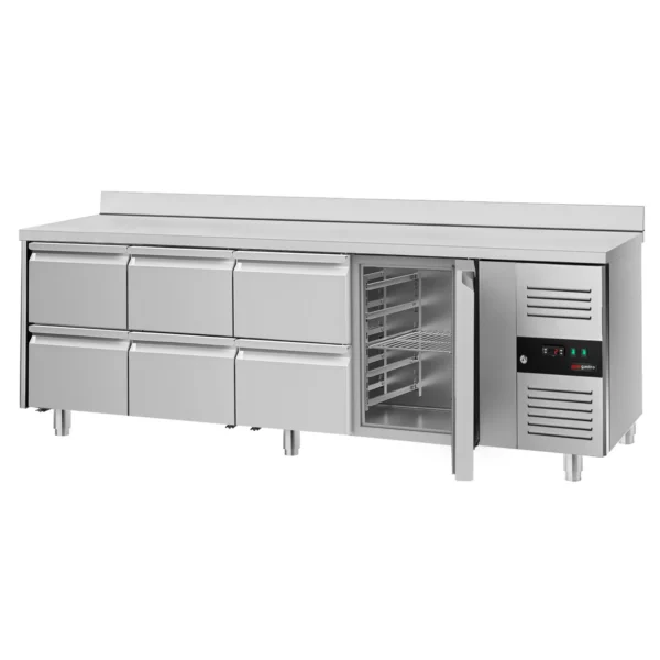 Chladiaci stôl ECO s lemom - 2200x700mm - s 1 dverami a 6 zásuvkami - Image 4
