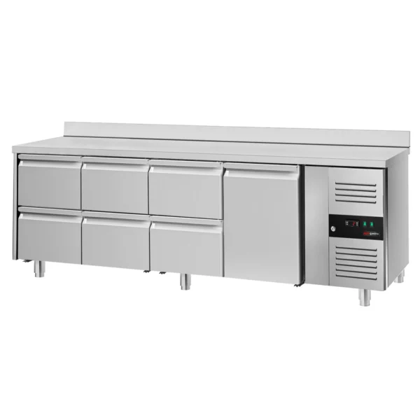 Chladiaci stôl ECO s lemom - 2200x700mm - s 1 dverami a 6 zásuvkami - Image 3