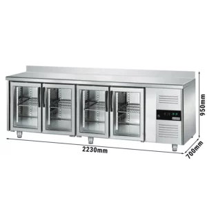 Nápojový chladiaci stôl ECO - 2230x700mm - so 4 sklenenými dvierkami a podstavcom