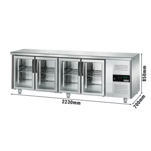 Nápojový chladiaci stôl ECO - 2200x700mm - so 4 sklenenými dvierkami