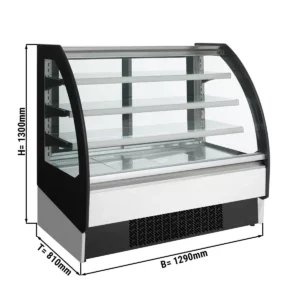 Nástenná chladiaca polica - 1290 mm - s LED osvetlením a 3 policami - posuvné dvere vzadu