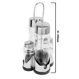 Cruet - 4 kusy v stojane - s octom a olejom, soľou a korením