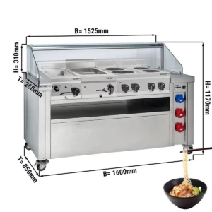 Mobilná varná doska - 1600x850mm - výška: 1170mm - vrátane variča cestovín, elektrického sporáka a vane-marie