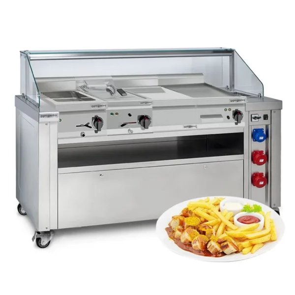 Mobilná varná stanica - 1600 x 850 mm - výška: 1170 mm - vrátane fritézy, dosky na vyprážanie, vane a neutrálneho prvku - Image 13