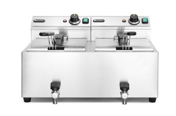 Manuálna fritéza Profi Line s vypúšťacím kohútikom, 2× 8 l, HENDI, Profi Line, 16L, 230V/7000W, 610x515x(H)369mm