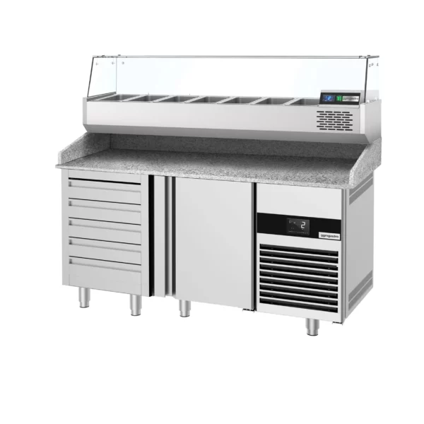 Chladiaci stôl na pizzu- 1550x800mm - s 1 dvierkami a 7 zásuvkami - vrátane chladiacej vitríny - 6x GN 1/3 - Image 7
