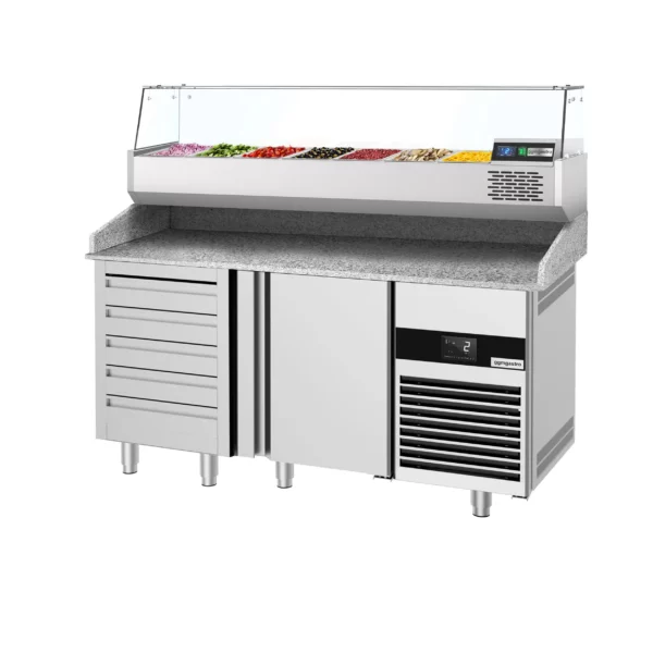 Chladiaci stôl na pizzu- 1550x800mm - s 1 dvierkami a 7 zásuvkami - vrátane chladiacej vitríny - 6x GN 1/3 - Image 6