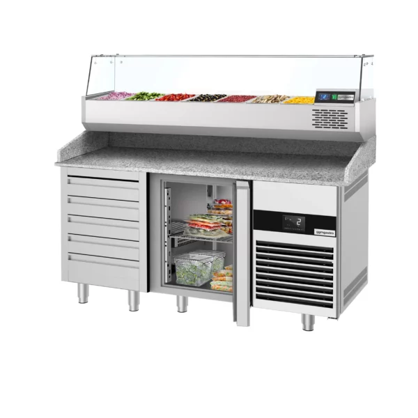Chladiaci stôl na pizzu PREMIUM - 1550x800mm - s 1 dvierkami a 7 zásuvkami - vrátane chladiacej vitríny - 6x GN 1/3 - Image 8