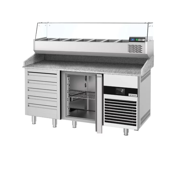 Chladiaci stôl na pizzu- 1550x800mm - s 1 dvierkami a 7 zásuvkami - vrátane chladiacej vitríny - 6x GN 1/3 - Image 4