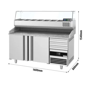 Chladiaci stôl na pizzu 1600x800mm - s 2 dvierkami a 3 zásuvkami - vrátane chladiacej vitríny - 6x GN 1/3