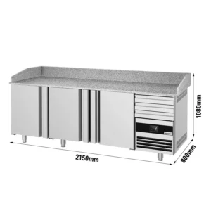 Chladiaci stôl na pizzu PREMIUM - 2150x800mm - s 3 dverami a 3 zásuvkami