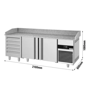 Chladiaci stôl na pizzu PREMIUM - 2100x800mm - s 3 dverami a 6 zásuvkami
