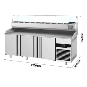 Chladiaci stôl na pizzu PREMIUM - 2100x800mm - s 3 dvierkami - vrátane chladiacej vitríny - 10x GN 1/3