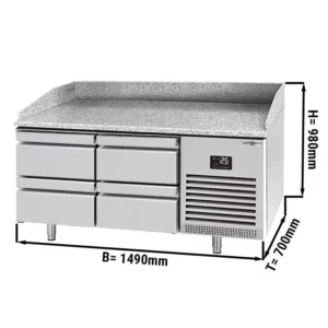 Chladiaci stôl na pizzu PREMIUM PLUS - 1490x700mm - so 4 zásuvkami