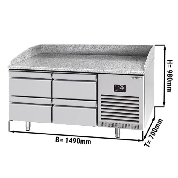 Chladiaci stôl na pizzu PREMIUM PLUS - 1490x700mm - so 4 zásuvkami