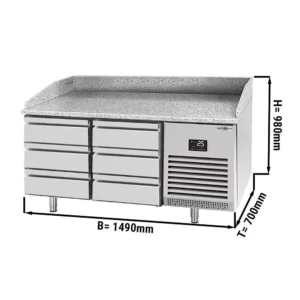 Chladiaci stôl na pizzu PREMIUM PLUS - 1490x700mm - so 6 zásuvkami
