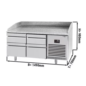 Chladiaci stôl na pizzu PREMIUM PLUS - 1490x700mm - so 4 zásuvkami