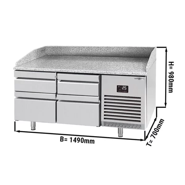 Chladiaci stôl na pizzu PREMIUM PLUS - 1490x700mm - so 4 zásuvkami