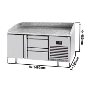 Chladiaci stôl na pizzu PREMIUM PLUS - 1490 x 700 mm - s 1 dvierkami a 2 zásuvkami