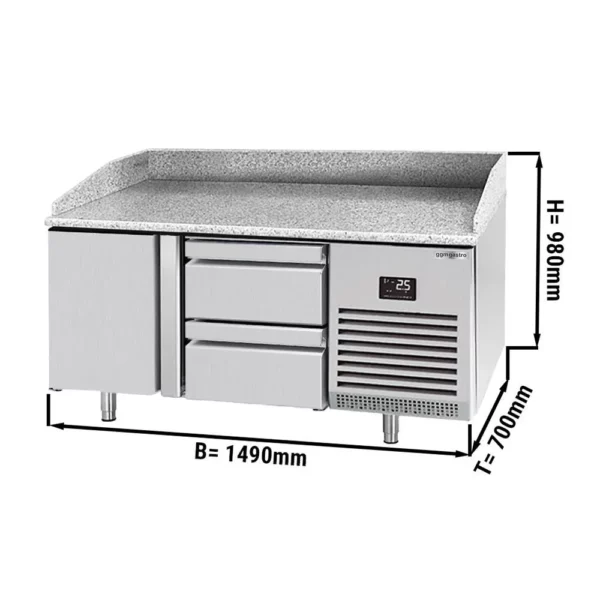 Chladiaci stôl na pizzu PREMIUM PLUS - 1490 x 700 mm - s 1 dvierkami a 2 zásuvkami