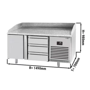Chladiaci stôl na pizzu PREMIUM PLUS - 1490 x 700 mm - s 1 dvierkami a 3 zásuvkami