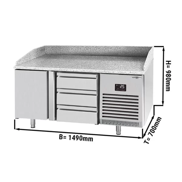 Chladiaci stôl na pizzu PREMIUM PLUS - 1490 x 700 mm - s 1 dvierkami a 3 zásuvkami