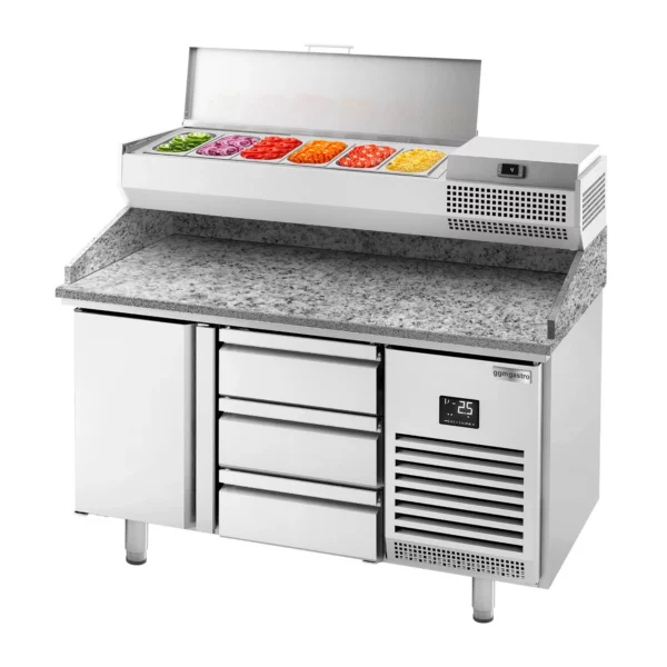 Chladiaci stôl na pizzu PREMIUM PLUS - 1490x700mm - s 1 dvierkami a 3 zásuvkami - vrátane chladiacej vitríny - 6x GN 1/4 - Image 8
