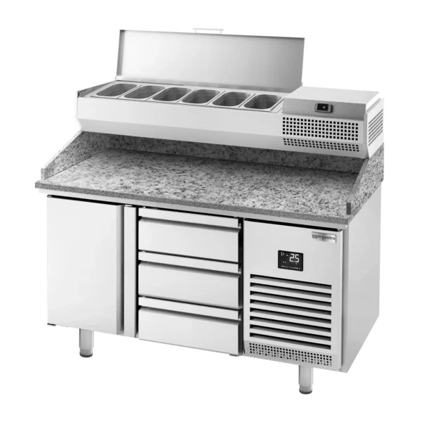 Chladiaci stôl na pizzu PREMIUM PLUS - 1490x700mm - s 1 dvierkami a 3 zásuvkami - vrátane chladiacej vitríny - 6x GN 1/4 - Image 9