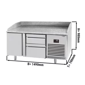 Chladiaci stôl na pizzu PREMIUM PLUS - 1490 x 700 mm - s 1 dvierkami a 2 zásuvkami