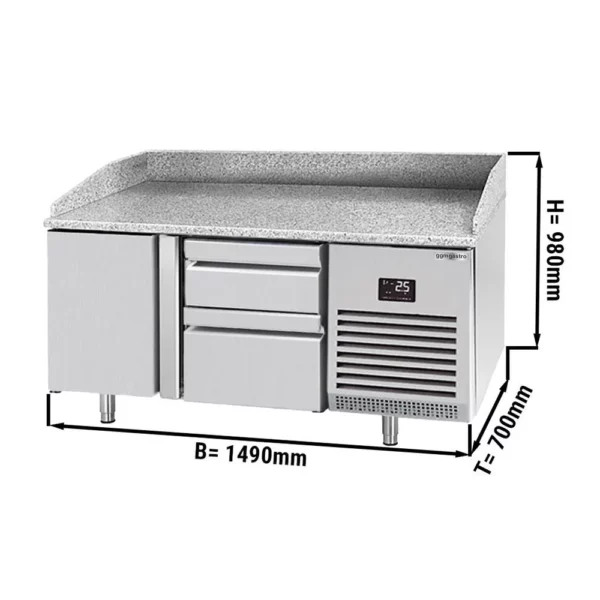 Chladiaci stôl na pizzu PREMIUM PLUS - 1490 x 700 mm - s 1 dvierkami a 2 zásuvkami