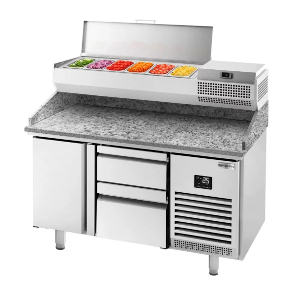 Chladiaci stôl na pizzu PREMIUM PLUS - 1490x700mm - s 1 dvierkami a 2 zásuvkami - vrátane chladiacej vitríny - 6x GN 1/4 - Image 7