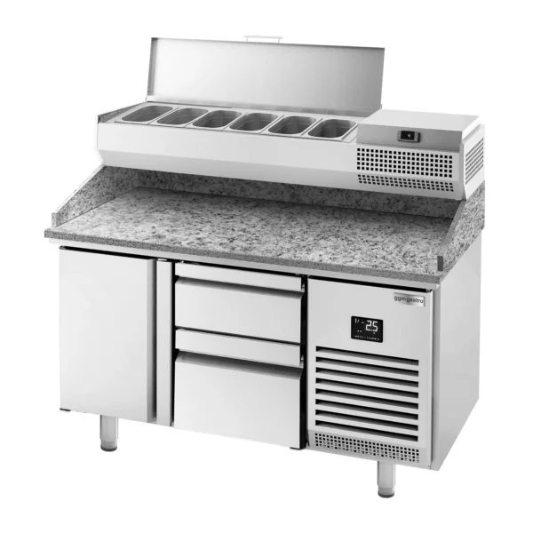 Chladiaci stôl na pizzu PREMIUM PLUS - 1490x700mm - s 1 dvierkami a 2 zásuvkami - vrátane chladiacej vitríny - 6x GN 1/4 - Image 9