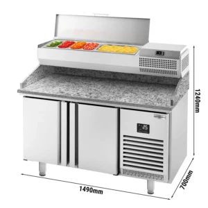 Chladiaci stôl na pizzu PREMIUM PLUS - 1490x700mm - s 2 dvierkami - vrátane chladiacej vitríny - 6x GN 1/4