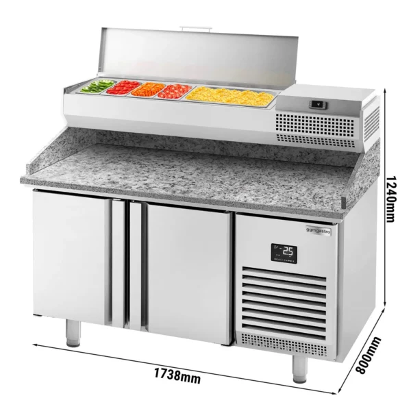 Chladiaci stôl na pizzu PREMIUM PLUS - 1783x800mm - s 2 dvierkami - vrátane chladiacej vitríny - 6x GN 1/3