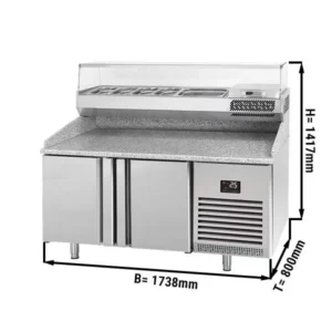 Chladiaci stôl na pizzu PREMIUM PLUS - 1783x800mm - s 2 dvierkami - vrátane chladiacej vitríny - 6x GN 1/3