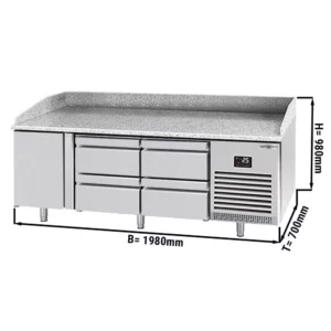 Chladiaci stôl na pizzu PREMIUM PLUS - 1980x700mm - s 1 dvierkami a 4 zásuvkami