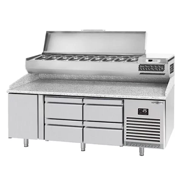 Chladiaci stôl na pizzu PREMIUM PLUS - 1980x700mm - s 1 dvierkami a 4 zásuvkami - vrátane chladiacej vitríny - 9x GN 1/4 - Image 3