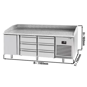 Chladiaci stôl na pizzu PREMIUM PLUS - 1980x700mm - s 1 dvierkami a 6 zásuvkami