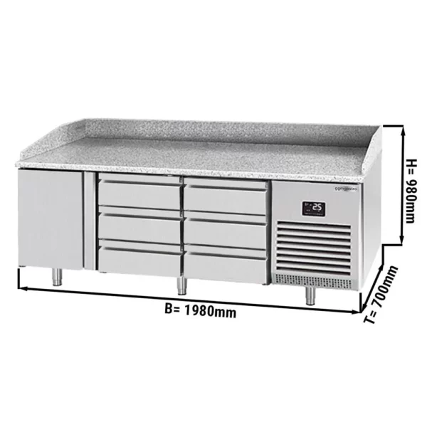 Chladiaci stôl na pizzu PREMIUM PLUS - 1980x700mm - s 1 dvierkami a 6 zásuvkami