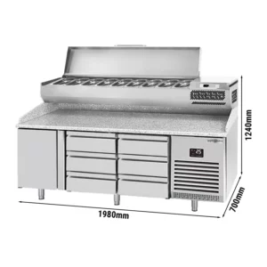Chladiaci stôl na pizzu PREMIUM PLUS - 1980x700mm - s 1 dvierkami a 6 zásuvkami - vrátane chladiacej vitríny - 9x GN 1/4