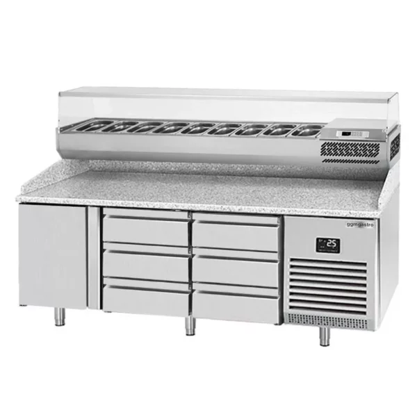 Chladiaci stôl na pizzu PREMIUM PLUS - 1980x700mm - s 1 dvierkami a 6 zásuvkami - vrátane chladiacej vitríny - 9x GN 1/4 - Image 5