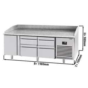 Chladiaci stôl na pizzu PREMIUM PLUS - 1980x700mm - s 1 dvierkami a 4 zásuvkami