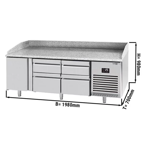 Chladiaci stôl na pizzu PREMIUM PLUS - 1980x700mm - s 1 dvierkami a 4 zásuvkami