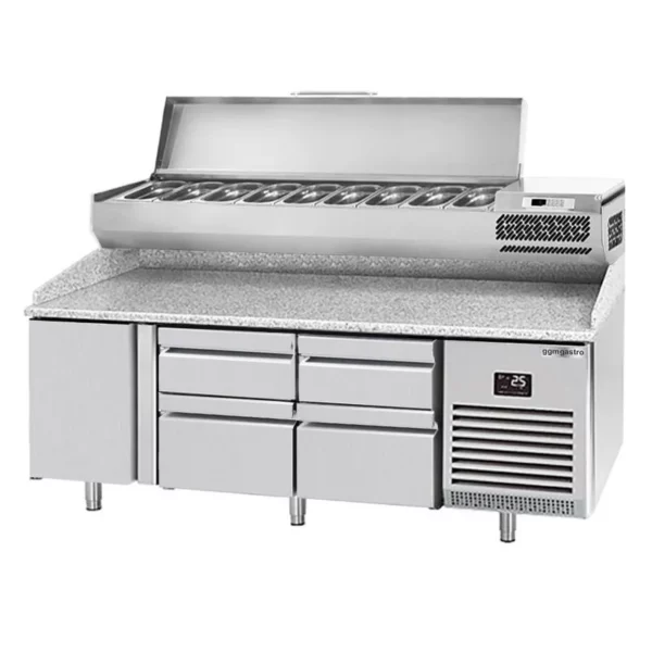 Chladiaci stôl na pizzu PREMIUM PLUS - 1980x700mm - s 1 dvierkami a 4 zásuvkami - vrátane chladiacej vitríny - 9x GN 1/4 - Image 6