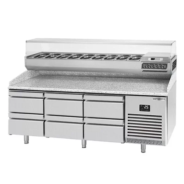 Chladiaci stôl na pizzu PREMIUM PLUS - 1980x700mm - so 6 zásuvkami - vrátane chladiacej vitríny - 9x GN 1/4 - Image 2