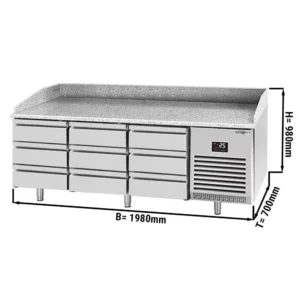 Chladiaci stôl na pizzu PREMIUM PLUS - 1980x700mm - s 9 zásuvkami