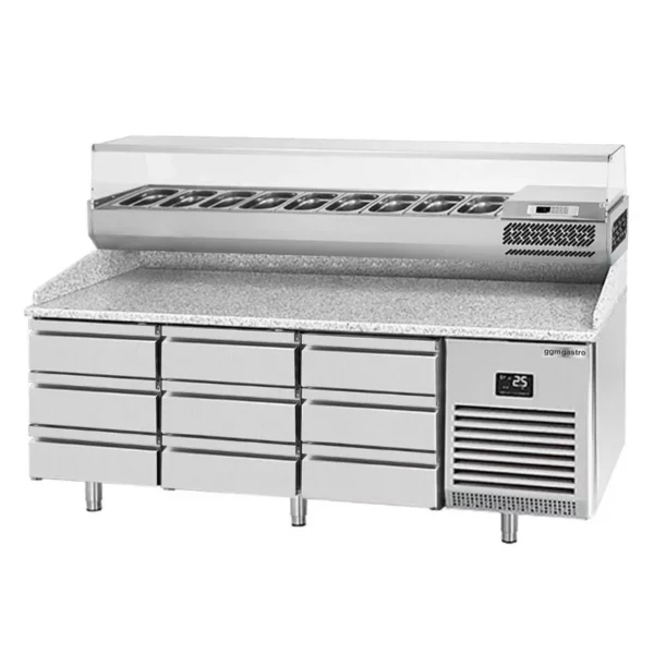 Chladiaci stôl na pizzu PREMIUM PLUS - 1980x700mm - s 9 zásuvkami - vrátane chladiacej vitríny - 9x GN 1/4 - Image 2