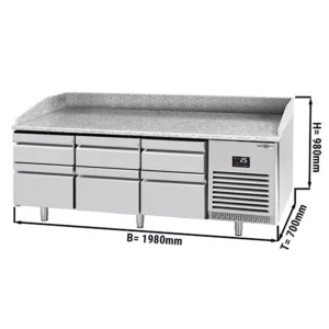 Chladiaci stôl na pizzu PREMIUM PLUS - 1980x700mm - so 6 zásuvkami
