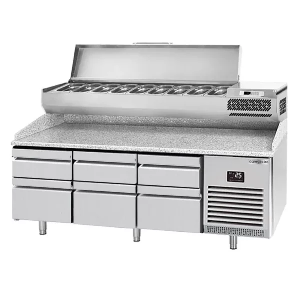 Chladiaci stôl na pizzu PREMIUM PLUS - 1980x700mm - so 6 zásuvkami - vrátane chladiacej vitríny - 9x GN 1/4 - Image 3