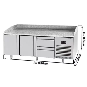 Chladiaci stôl na pizzu PREMIUM PLUS - 1980x700mm - s 2 dvierkami a 2 zásuvkami